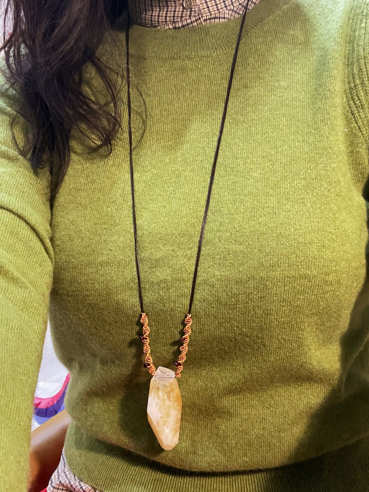 Citrine & Garnet Talisman Necklace (Leather Cord, Adjustable)