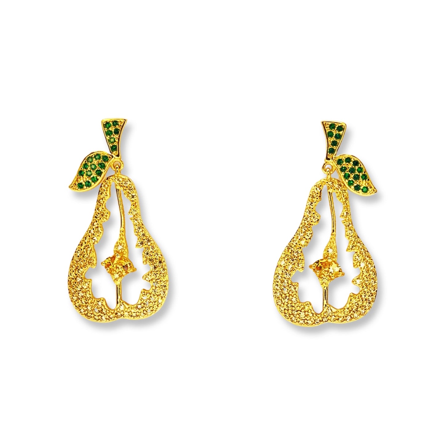 Fruity Leafy Pears Earrings with Dazzling Rhinestones