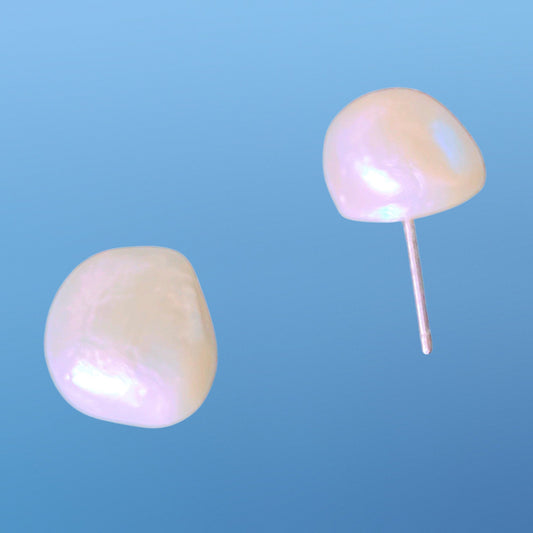Large Pearl Earring Studs 12-15mm - Irregular & Asymmetric