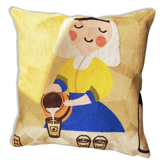 Cushion Cover 45cm Milkmaid Coffee Tufted Embroidered