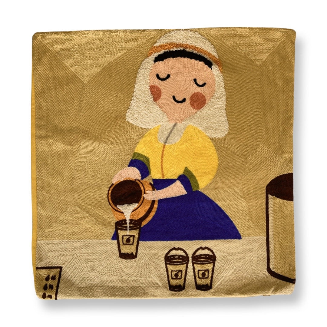 Cushion Cover 45cm Milkmaid Coffee Tufted Embroidered