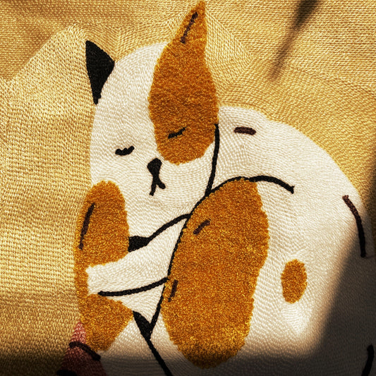 Cushion Cover 45cm Sleepy Cat Tufted Embroidered