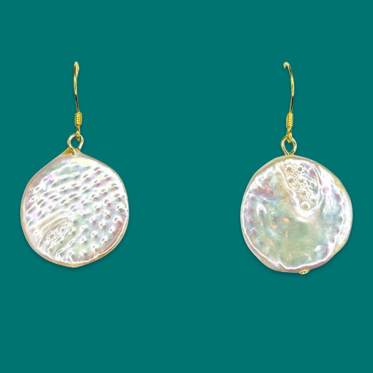 Extra Large Button Natural Pearl 20-21mm Gold Plated S925 Silver Necklace & Earrings