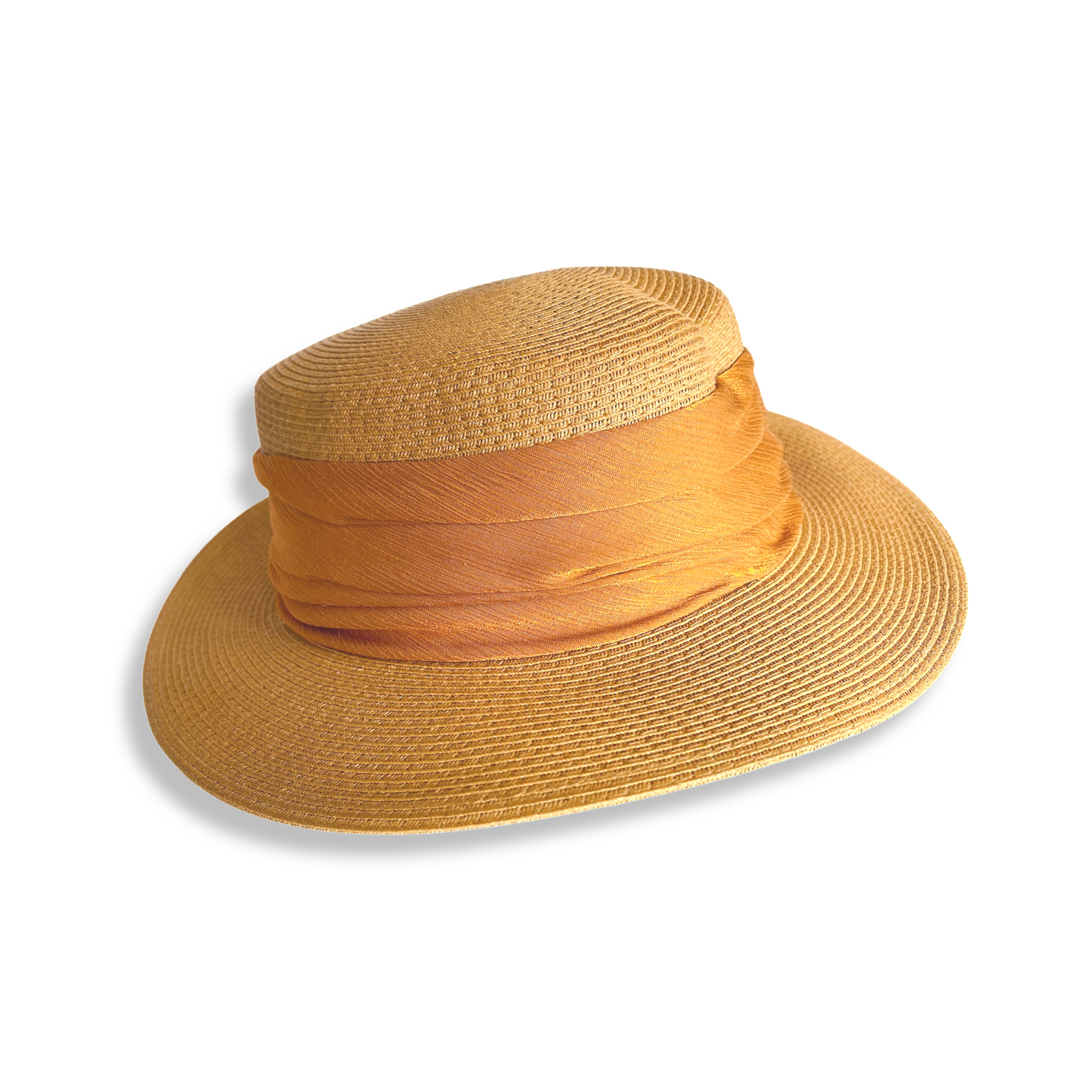 Classic Boater Straw Hat with Ribbon Light Brown and Japanese Pine Brooch