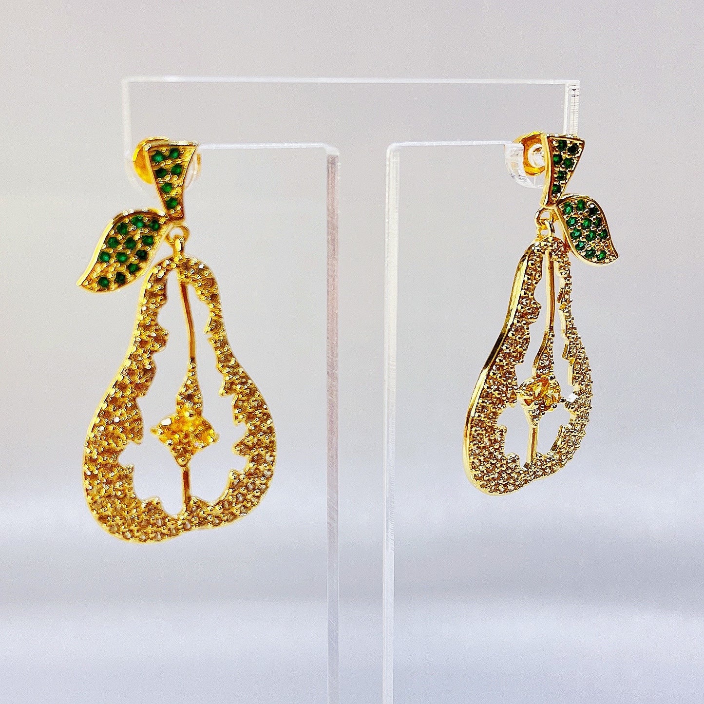 Fruity Leafy Pears Earrings with Dazzling Rhinestones