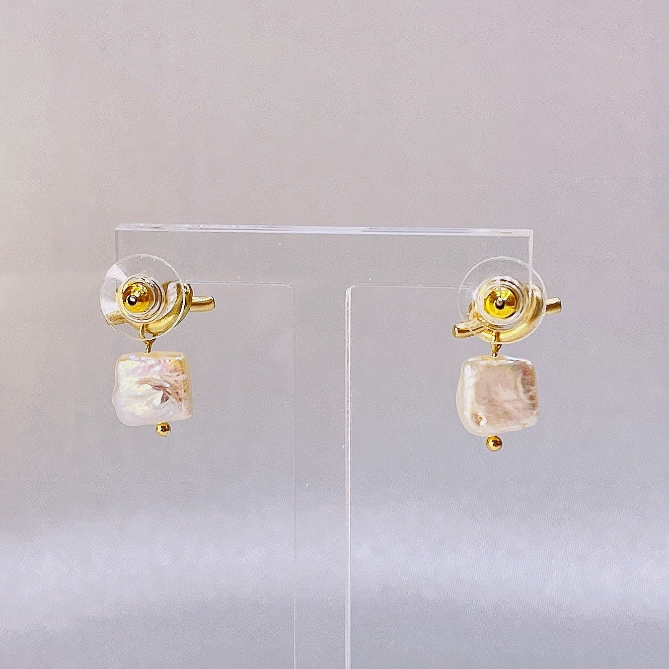 Natural Square Pearl Knot Earrings