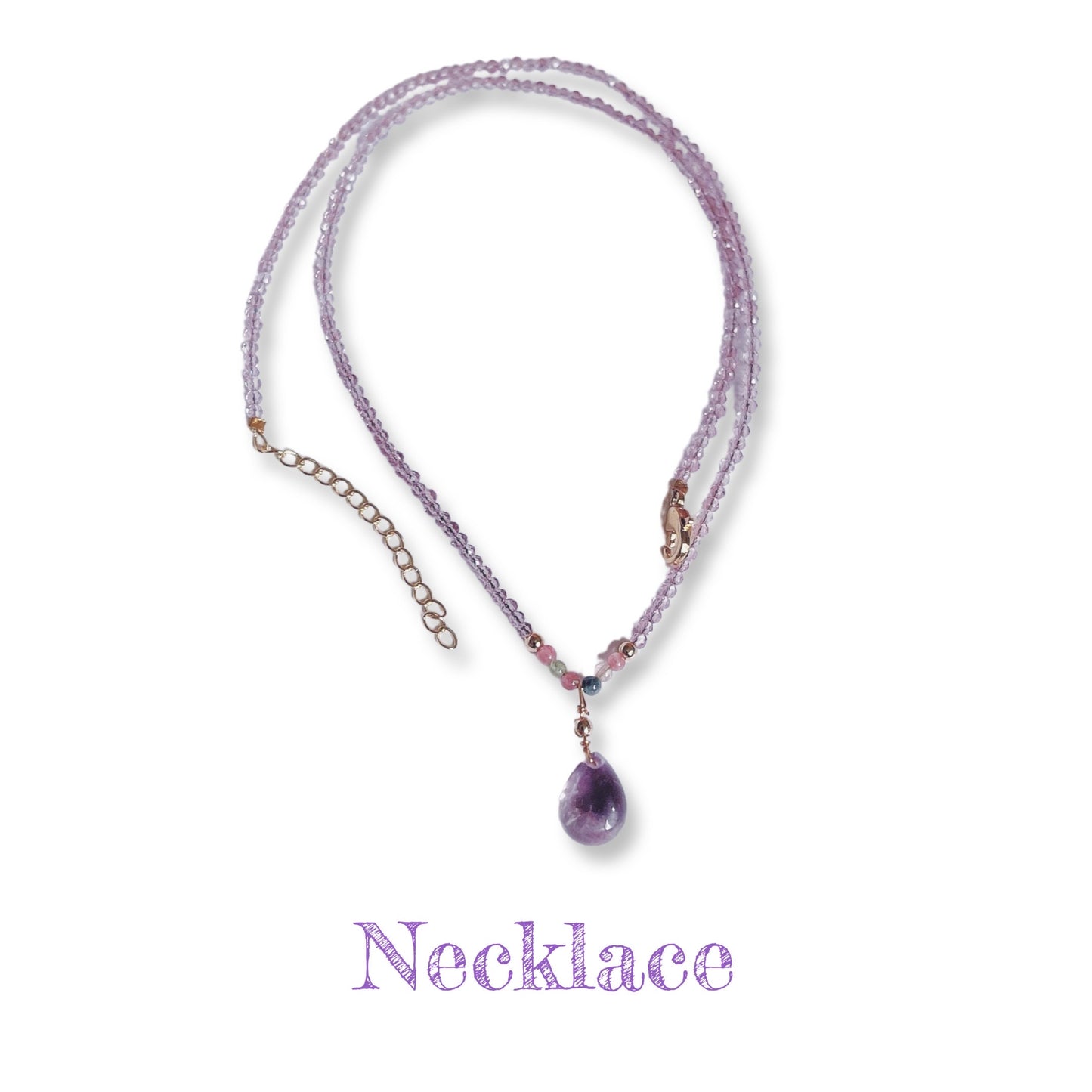 Healing Stone Tourmaline Amethyst Waterdrop Tiny Bead Necklace Earrings Studs