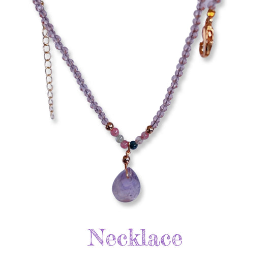 Healing Stone Tourmaline Amethyst Waterdrop Tiny Bead Necklace Earrings Studs