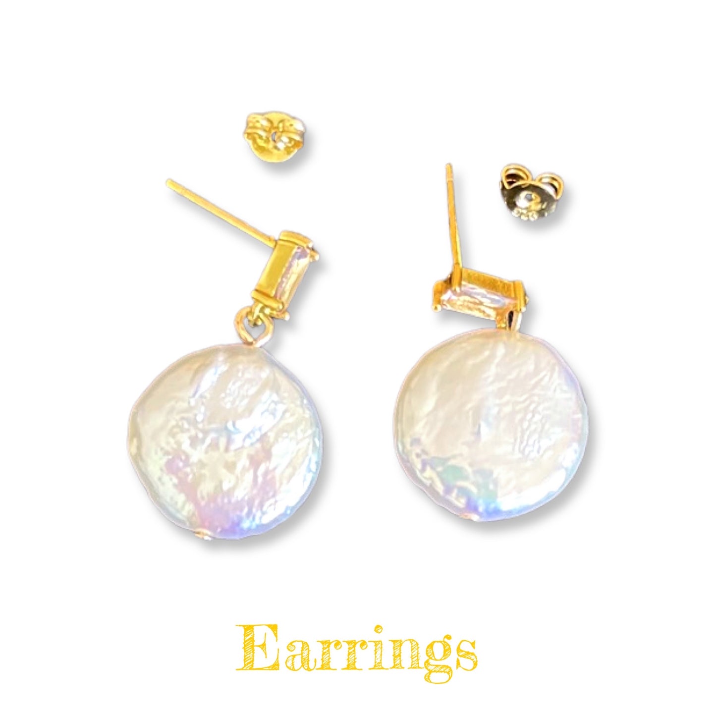 Large Button Pearl Earrings with Pink Rhinestons