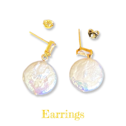 Large Button Pearl Earrings with Pink Rhinestons