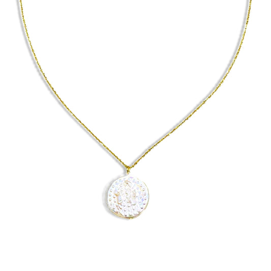 Extra Large Button Natural Pearl 20-21mm Gold Plated S925 Silver Necklace & Earrings