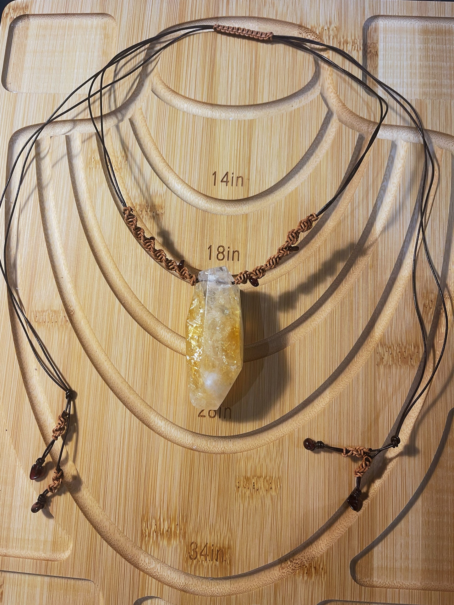 Citrine & Garnet Talisman Necklace (Leather Cord, Adjustable)