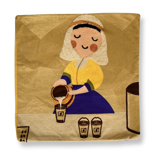 Cushion Cover 45cm Milkmaid Coffee Tufted Embroidered
