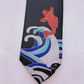 Crane Koi Fish and Ocean Wave Tie