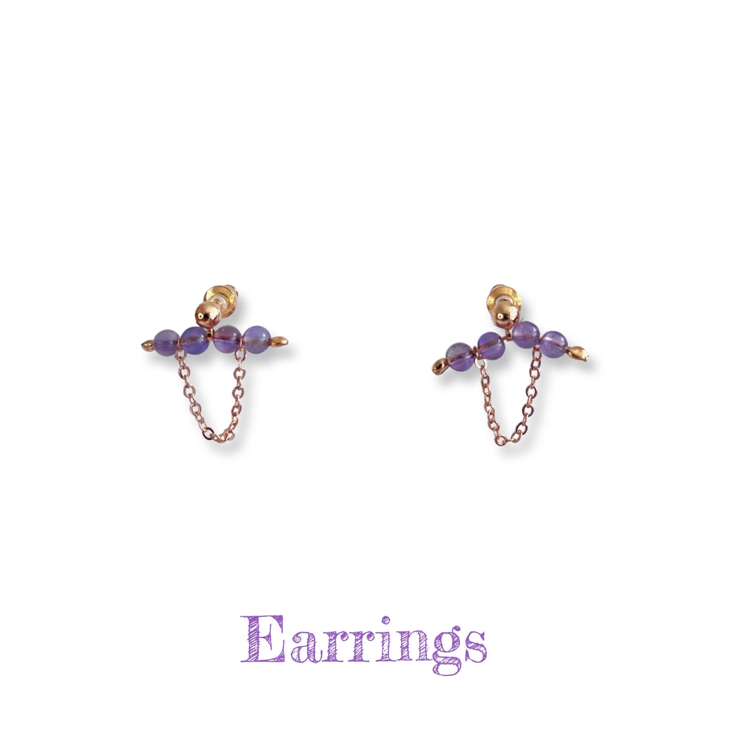 Healing Stone Tourmaline Amethyst Waterdrop Tiny Bead Necklace Earrings Studs