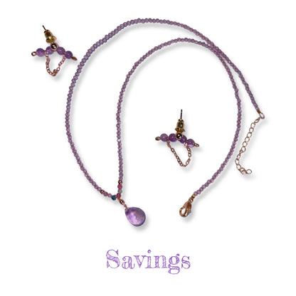 Healing Stone Tourmaline Amethyst Waterdrop Tiny Bead Necklace Earrings Studs