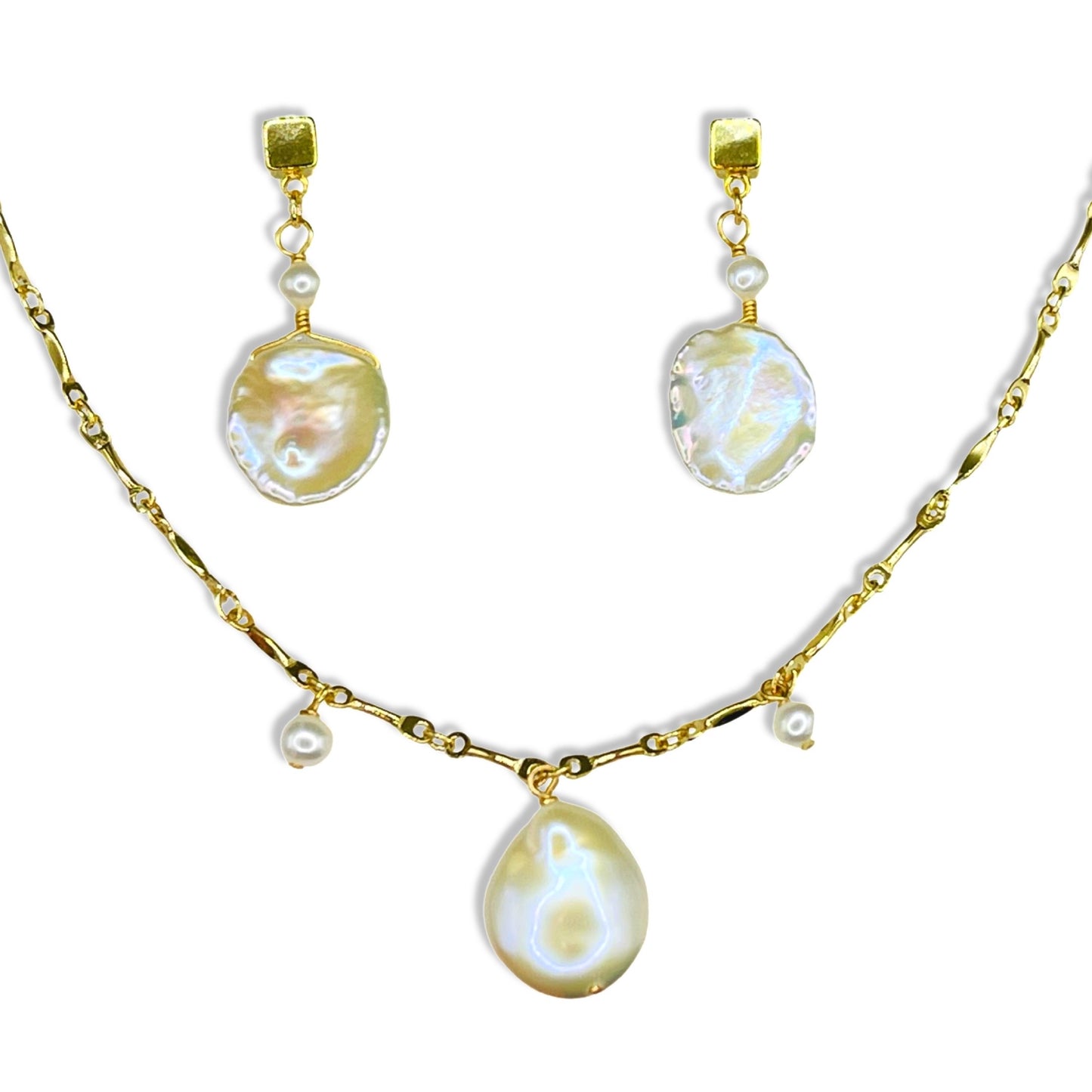 Elegant Natural Pearl Necklace Earrings
