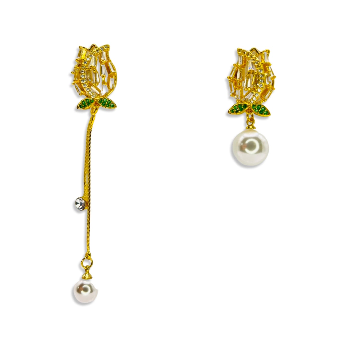 Sparkling asymmetric rose earrings